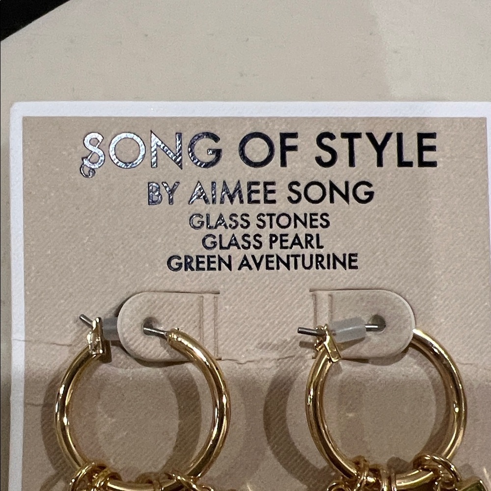 Song of Style Gold and Cream Earrings with Green Accents - Picture 6 of 6